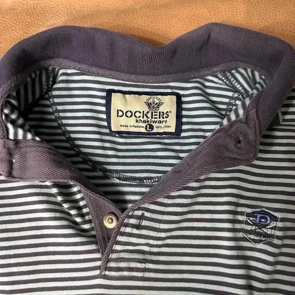 Vintage Men’s Striped Dockers Khakiware Striped Polo W/ Logo Size Large - Picture 5 of 6
